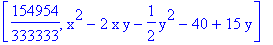 [154954/333333, x^2-2*x*y-1/2*y^2-40+15*y]